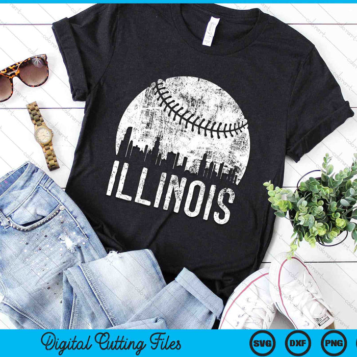 Illinois Skyline Vintage Illinois Baseball SVG PNG Digital Cutting Files
