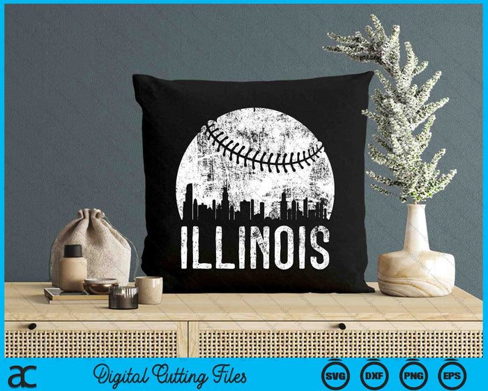 Illinois Skyline Vintage Illinois Baseball SVG PNG Digital Cutting Files