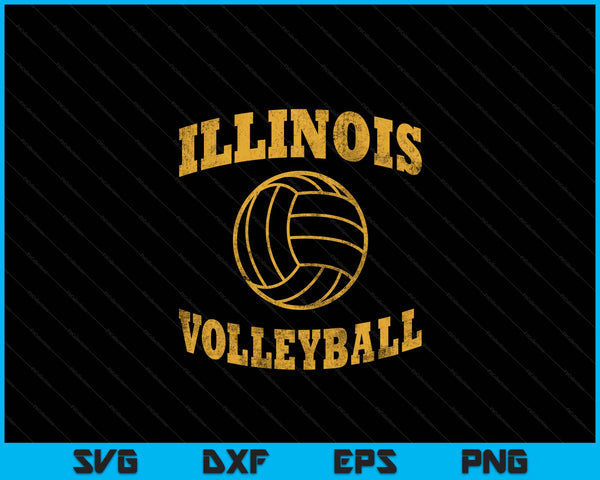 Illinois Volleyball Classic Vintage Distressed SVG PNG Digital Cutting Files