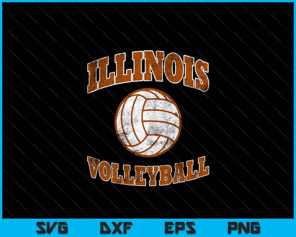 Illinois Volleyball Vintage Distressed SVG PNG Digital Cutting Files