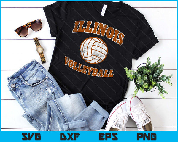 Illinois Volleyball Vintage Distressed SVG PNG Digital Cutting Files