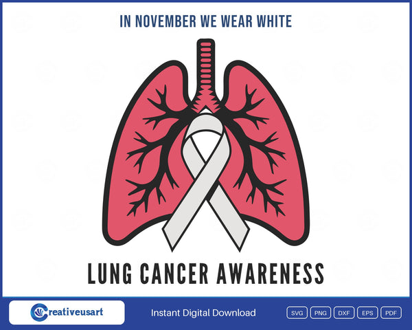 In November we wear white with a white ribbon, lung cancer awareness SVG