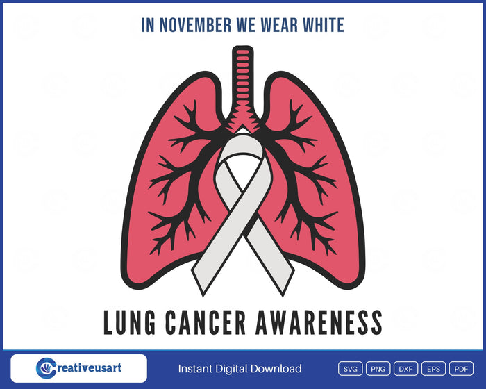 In November we wear white with a white ribbon, lung cancer awareness SVG