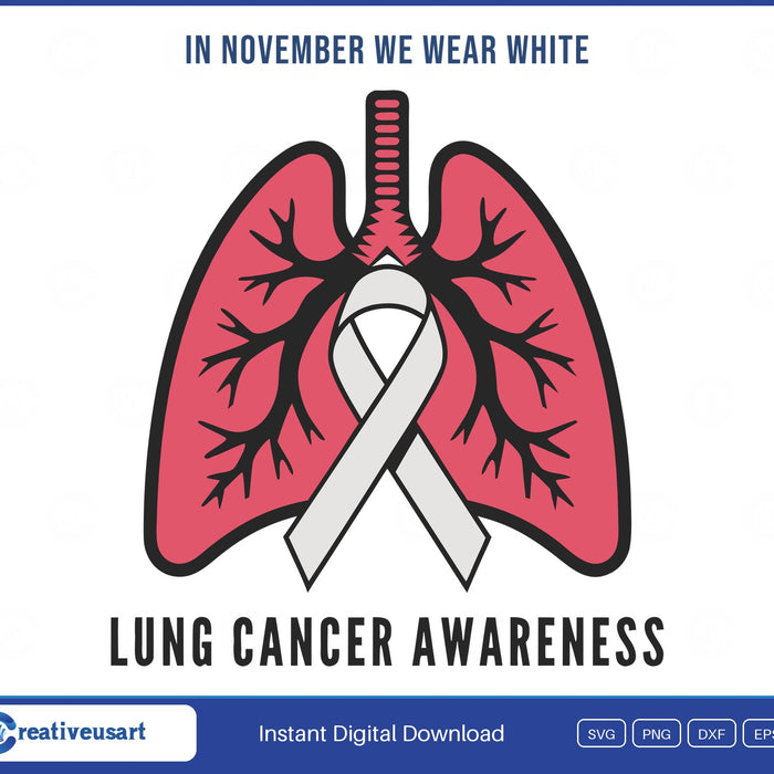 In November we wear white with a white ribbon, lung cancer awareness SVG