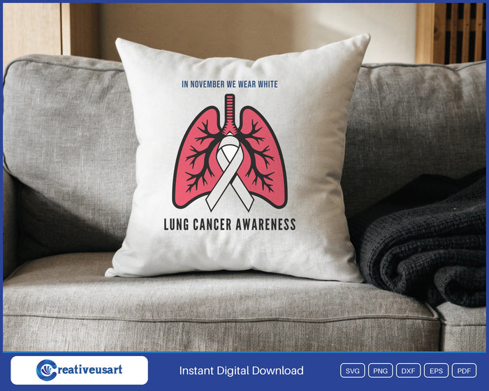 In November we wear white with a white ribbon, lung cancer awareness SVG