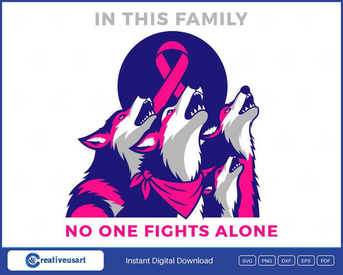 In This Family No One Fights Alone Wolf Breast Cancer SVG - In This Family No One Fights Alone wolf breast cancer design