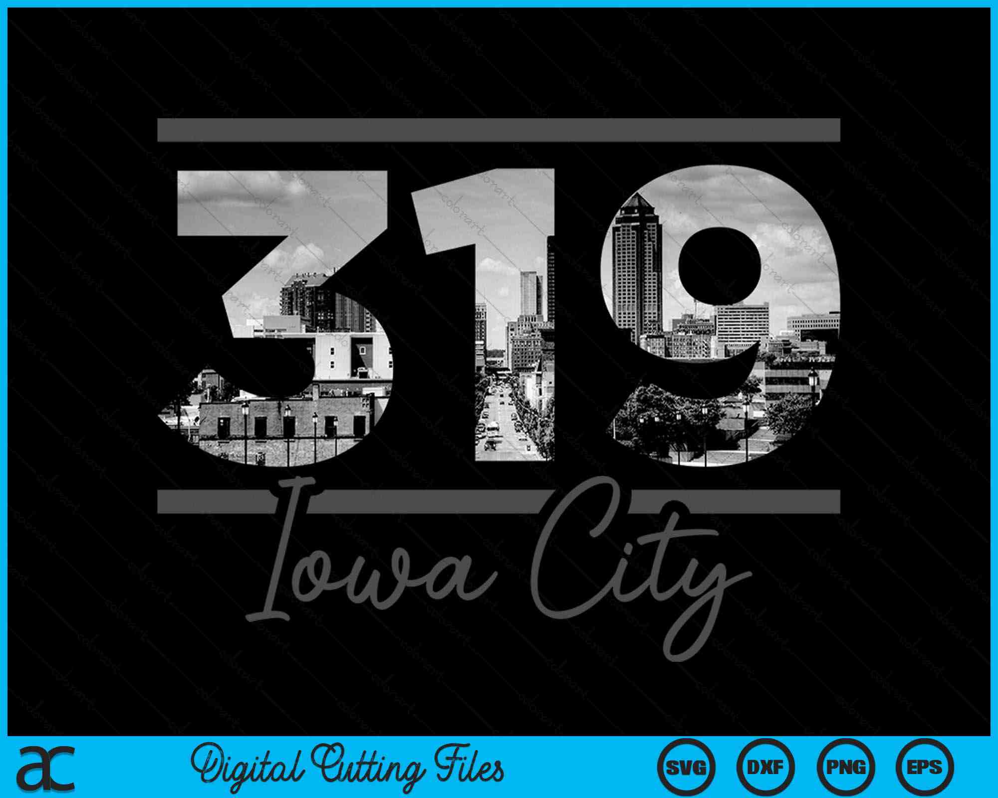 Iowa City 319 Area Code Skyline Iowa Vintage SVG Digital Cutting Files ...