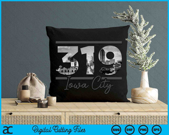 Iowa City 319 Netnummer Skyline Iowa Vintage SVG PNG digitale snijbestanden 