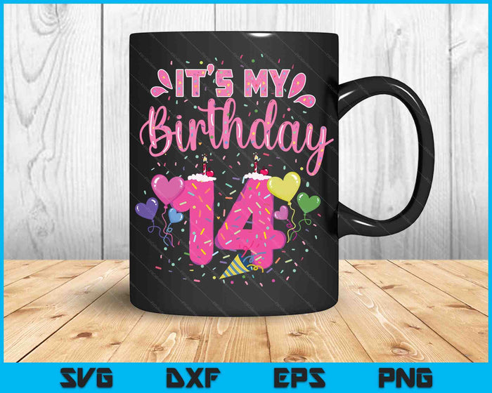 It's My 14h Birthday Doughnut Happy 14 Years Old SVG PNG Digital Cutting Files