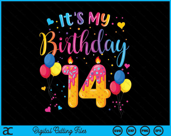 It's My 14th Birthday Doughnut Happy 14 Years Old SVG PNG Digital Cutting Files