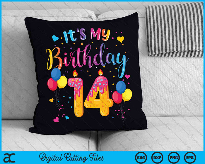 It's My 14th Birthday Doughnut Happy 14 Years Old SVG PNG Digital Cutting Files