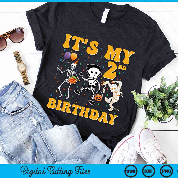 It's My 2nd Birthday Boy Funny Skeleton Pumpkin Halloween SVG PNG Digital Cutting File