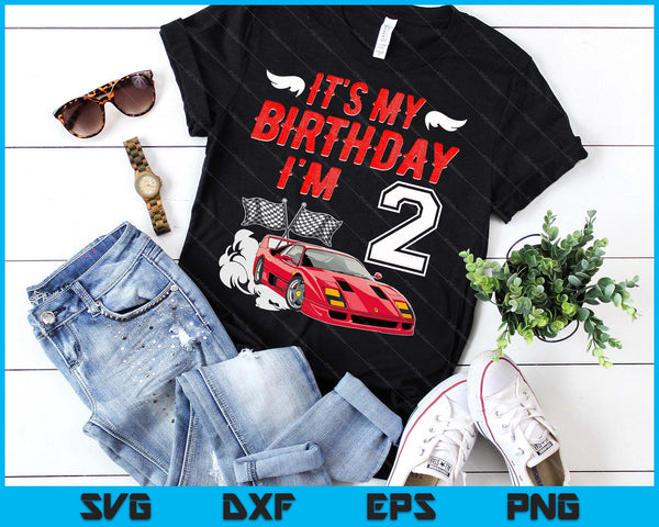 It's My 2nd Birthday Boy Race Car Racing 2 Years Old SVG PNG Digital Printable Files