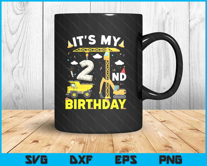 It's My 2nd Birthday Boys Construction Excavator 2 Years Old SVG PNG Digital Printable Files