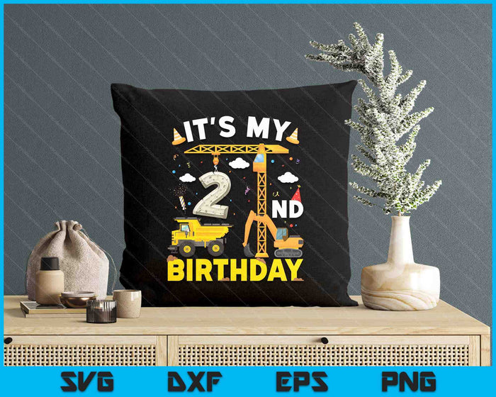 It's My 2nd Birthday Boys Construction Excavator 2 Years Old SVG PNG Digital Printable Files