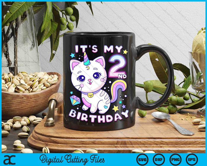 It's My 2nd Birthday Unicorn Birthday Girl 2 Years Old SVG PNG Digital Printable Files