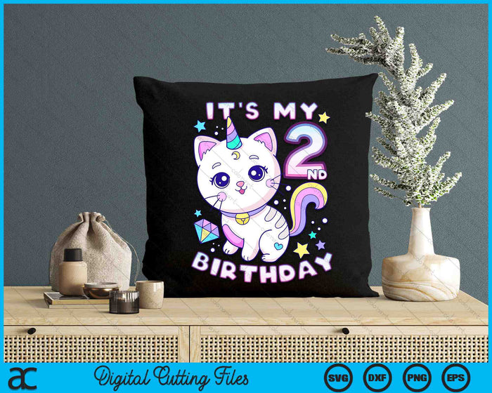 It's My 2nd Birthday Unicorn Birthday Girl 2 Years Old SVG PNG Digital Printable Files