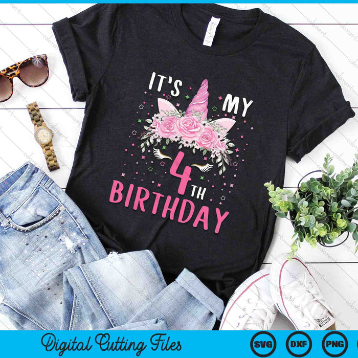 It's My 4th Birthday 4 Years Old Birthday Unicorn SVG PNG Digital Printable Files