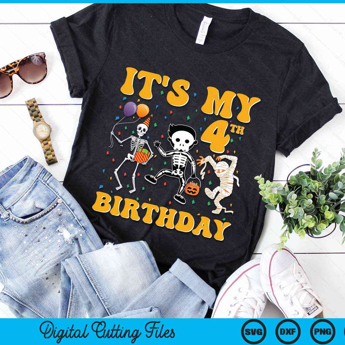 It's My 4th Birthday Boy Funny Skeleton Pumpkin Halloween SVG PNG Digital Cutting File