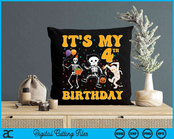 It's My 4th Birthday Boy Funny Skeleton Pumpkin Halloween SVG PNG Digital Cutting File