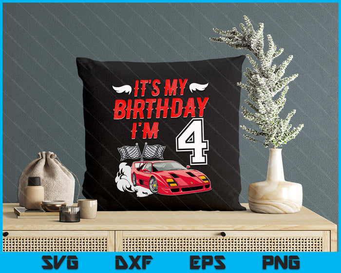 It's My 4th Birthday Boy Race Car Racing 4 Years Old SVG PNG Digital Printable Files