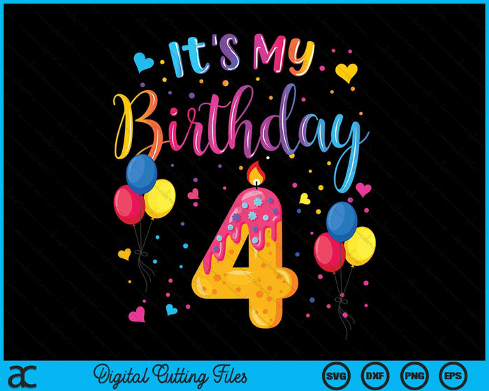 It's My 4th Birthday Doughnut Happy 4 Years Old SVG PNG Digital Cutting Files