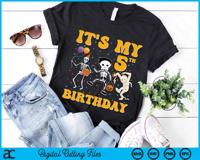 It's My 5th Birthday Boy Funny Skeleton Pumpkin Halloween SVG PNG Digital Cutting File