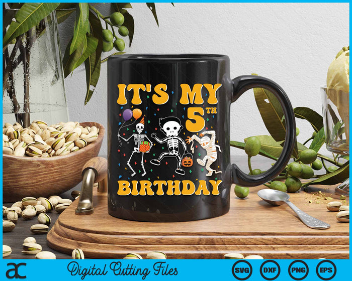 It's My 5th Birthday Boy Funny Skeleton Pumpkin Halloween SVG PNG Digital Cutting File