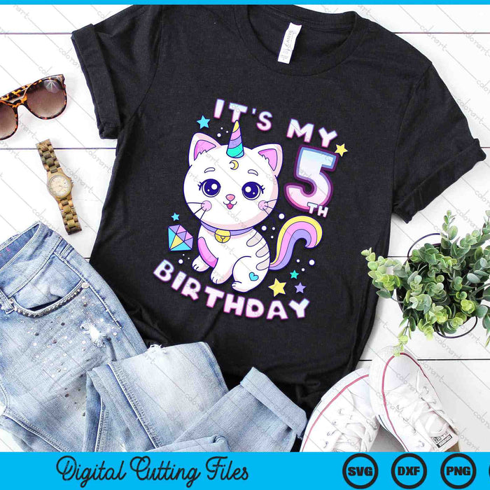 It's My 5th Birthday Unicorn Birthday Girl 5 Years Old SVG PNG Digital Printable Files