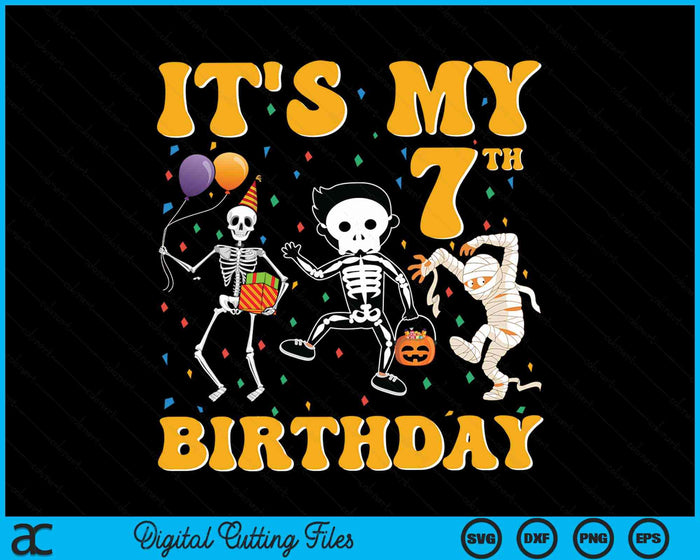 It's My 7th Birthday Boy Funny Skeleton Pumpkin Halloween SVG PNG Digital Cutting File