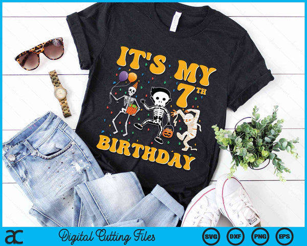 It's My 7th Birthday Boy Funny Skeleton Pumpkin Halloween SVG PNG Digital Cutting File