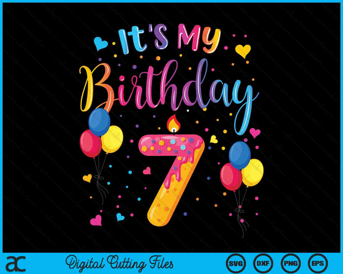 It's My 7th Birthday Doughnut Happy 7 Years Old SVG PNG Digital Cutting Files
