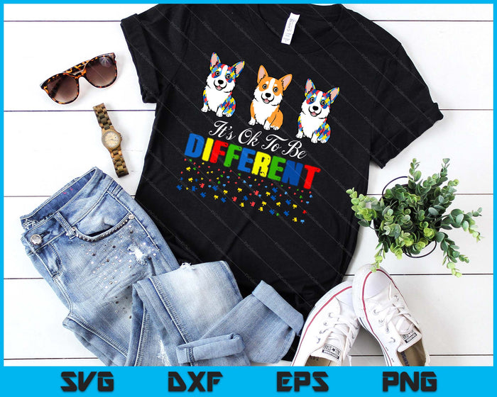 It's Ok To Be Different Funny Dog Corgi Autism Awareness SVG PNG Digital Cutting File