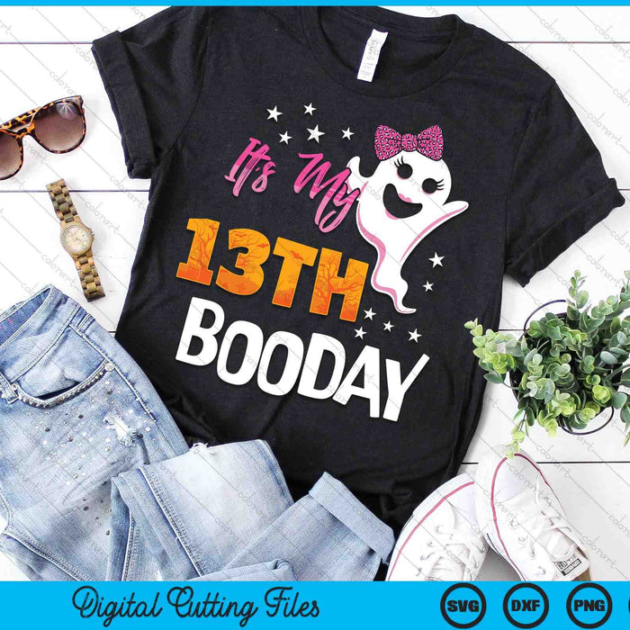 Its My 13th Boo Day Cute Halloween Birthday Ghost Pink Bow SVG PNG Digital Printable Files