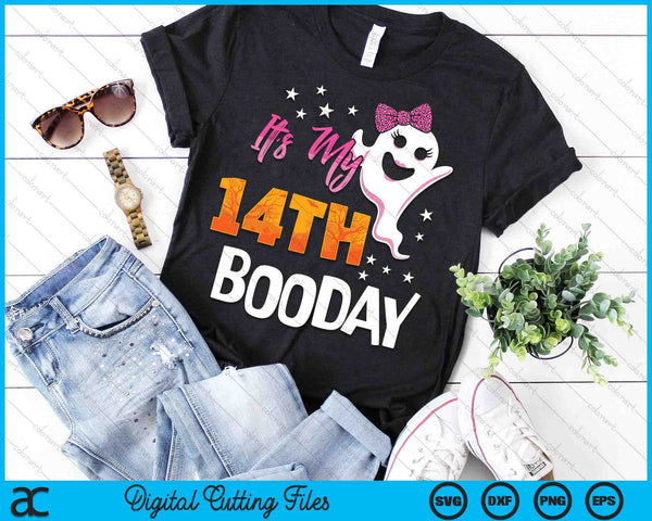 Its My 14th Boo Day Cute Halloween Birthday Ghost Pink Bow SVG PNG Digital Printable Files