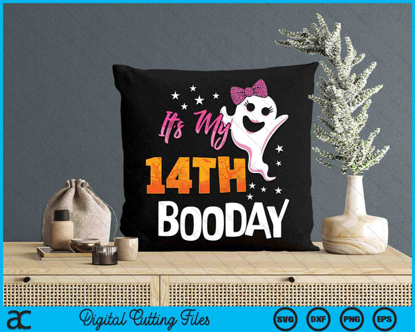 Its My 14th Boo Day Cute Halloween Birthday Ghost Pink Bow SVG PNG Digital Printable Files