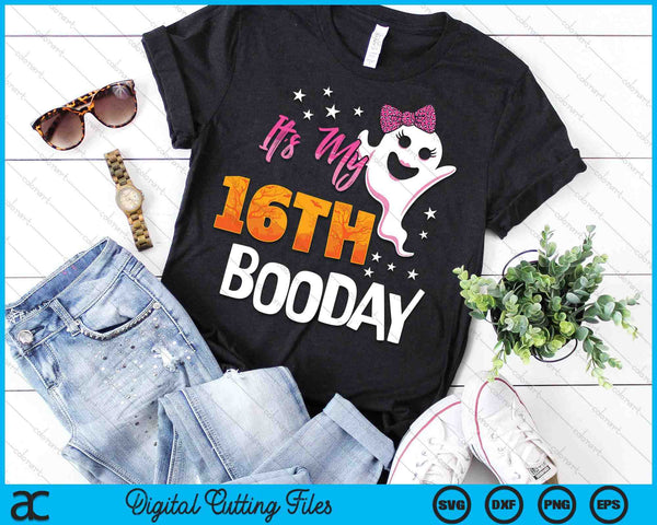 Its My 16th Boo Day Cute Halloween Birthday Ghost Pink Bow SVG PNG Digital Printable Files