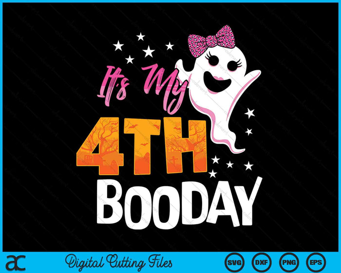 Its My 4th Boo Day Cute Halloween Birthday Ghost Pink Bow SVG PNG Digital Printable Files