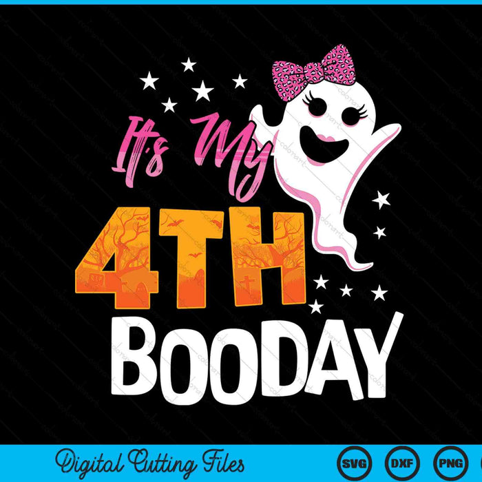 Its my 4th boo day cute Halloween birthday ghost pink bow SVG cut file