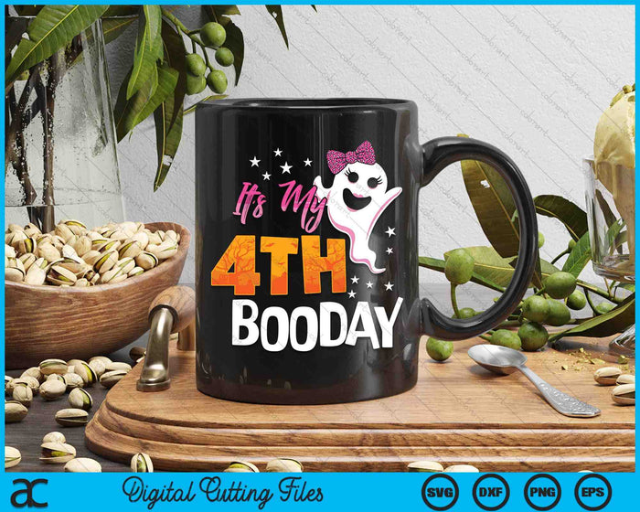 Its My 4th Boo Day Cute Halloween Birthday Ghost Pink Bow SVG PNG Digital Printable Files