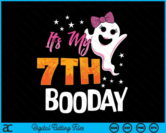 Its My 7th Boo Day Cute Halloween Birthday Ghost Pink Bow SVG PNG Digital Printable Files