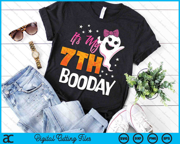 Its My 7th Boo Day Cute Halloween Birthday Ghost Pink Bow SVG PNG Digital Printable Files