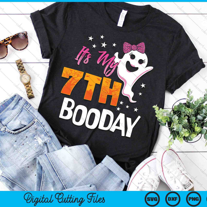 Its My 7th Boo Day Cute Halloween Birthday Ghost Pink Bow SVG PNG Digital Printable Files