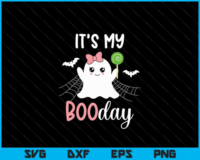 Het is mijn Boo Day schattige Halloween verjaardag Ghost Pink Bow SVG PNG digitale snijbestanden