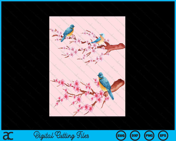 Japanese Art Birds On Cherry Blossom Japanese SVG PNG Digital Cutting Files