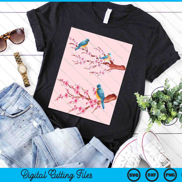 Japanese Art Birds On Cherry Blossom Japanese SVG PNG Digital Cutting Files