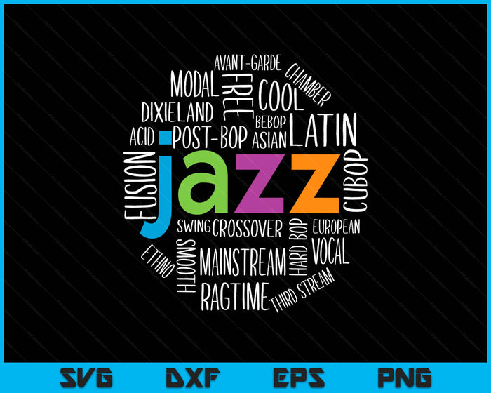 Jazz Genre, Colourful Style SVG PNG Digital Printable Files