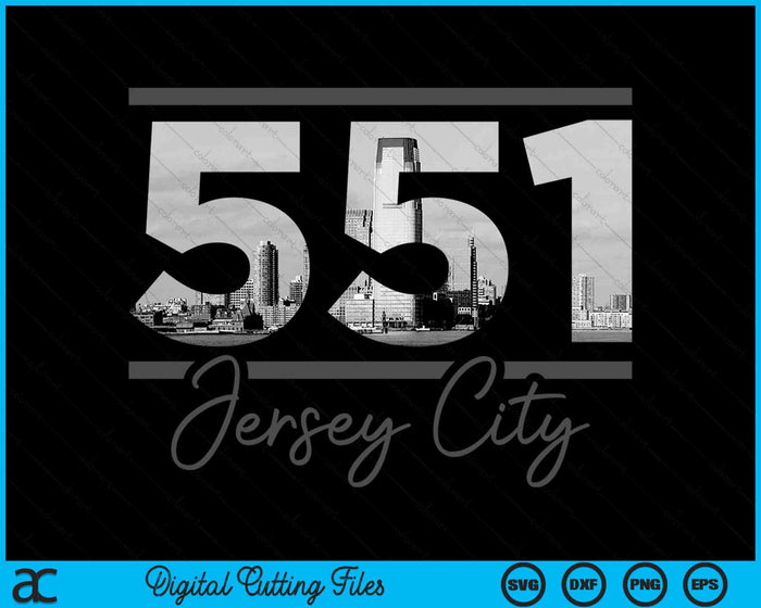 Jersey City 551 Netnummer Skyline New Jersey Vintage SVG PNG digitale snijbestanden 