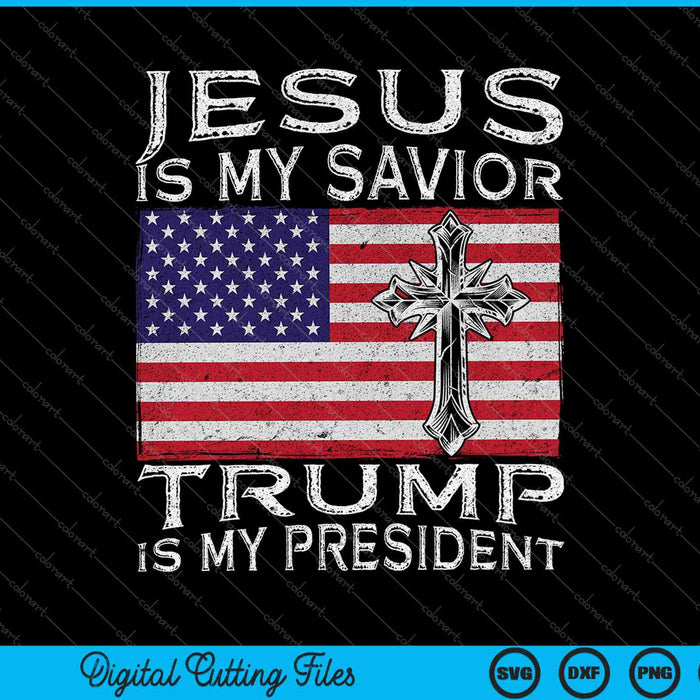 Jesús es mi salvador Trump es mi presidente Bandera de EE.UU. SVG PNG Cortando archivos imprimibles