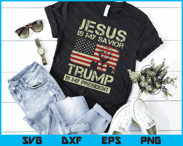 Jezus is mijn Heiland Trump is mijn president Trump 2024 USA vlag SVG PNG digitale snijbestanden